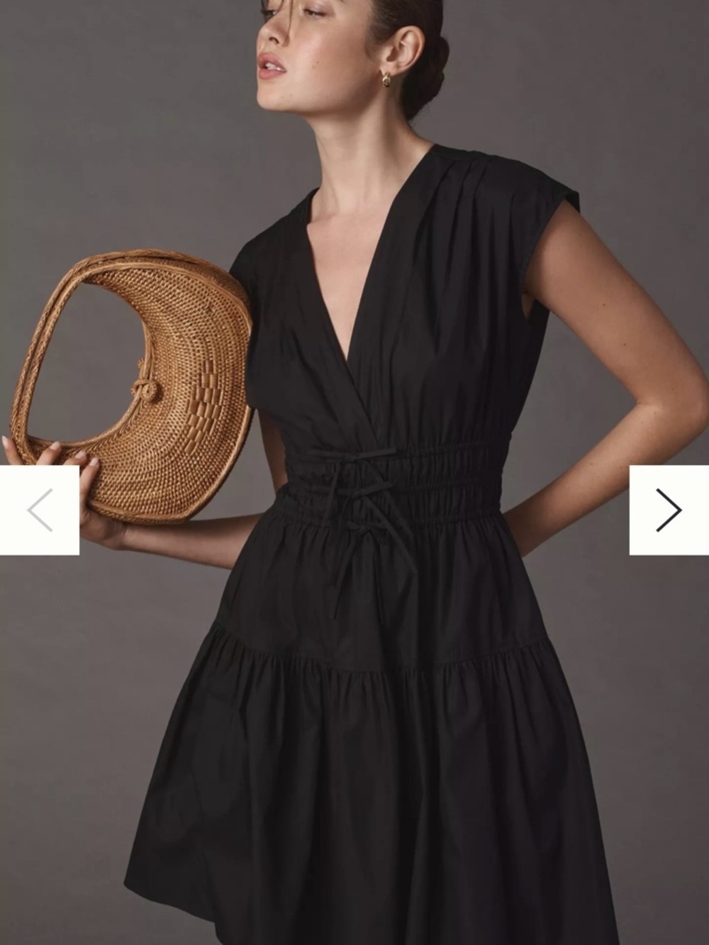 Pinch Smocked Waist V-Neck Mini Dress in Black - Picture 6 of 7